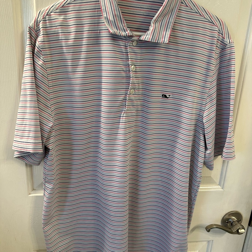 Vineyard Vines Blue and Pink Striped Polo